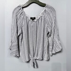 #5)  AGB Black and White Striped Blouse with Tie-Front